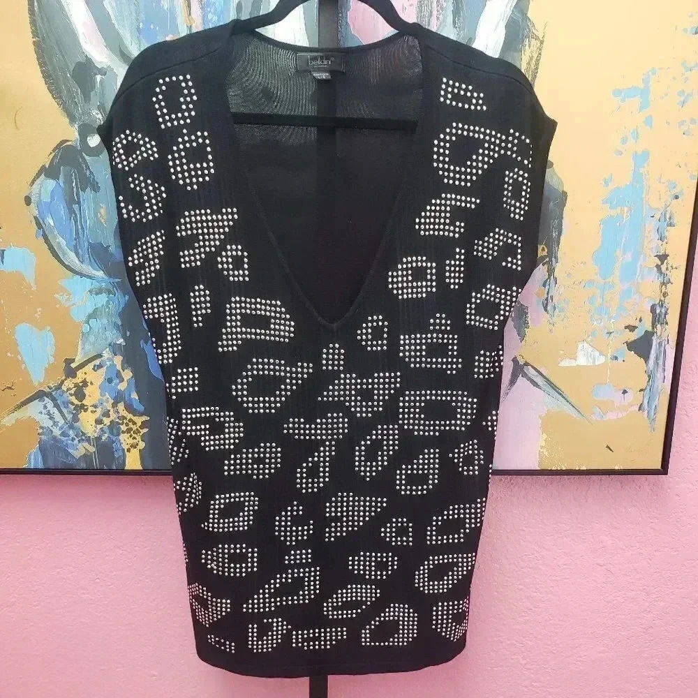Belldini V-Neck Lightweight Animal Studded Sweater